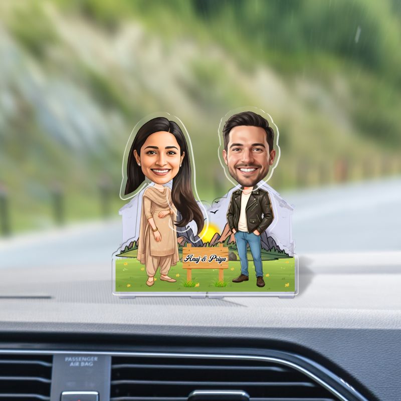 Personalized Couple Bobblehead Caricature Standee, Custom with Photo & Name Cartoon Theme Funny Gift for Couples Decorative Desk Accessory Gift Battery Powered Moving Head